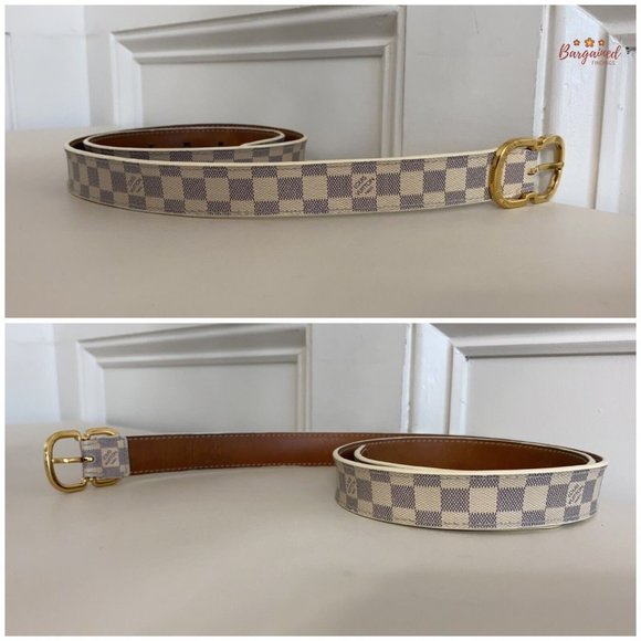 Authentic Louis Vuitton Damier Azur Leather Slim Gold Butterfly Buckle Belt 34 main image 11